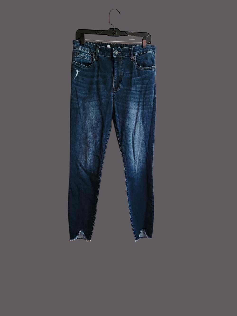 Kut from the Kloth Donna Dark Blue Cropped Ankle Skinny Jeans Raw Hem